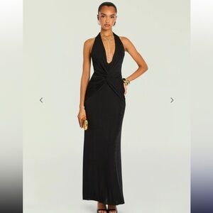 NWT SEROYA Mada Maxi Black Halter Twist-Front Evening Dress